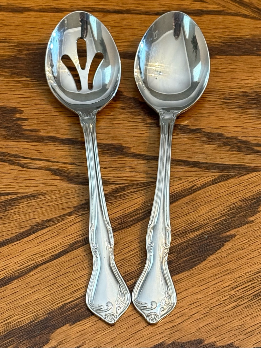 Reed & Barton Silver Tone Ornate Solid and Slotted Serving Spoons